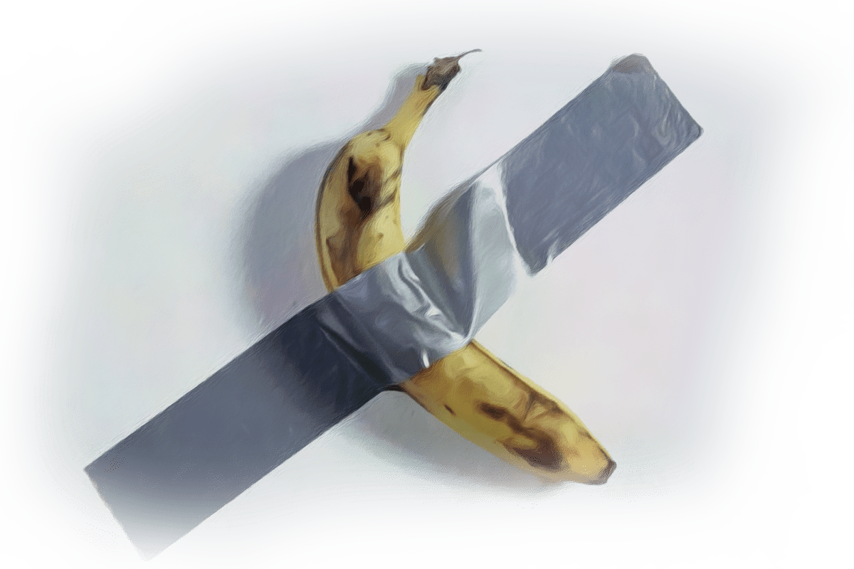 Szene aus der Sendung "Stand-up For Art" im WDR: Eine Banane ist mit Gaffa-Tape an einer Wand befestigt